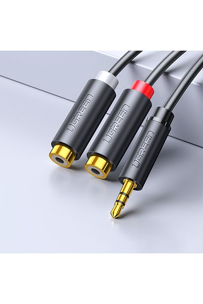 Ugreen Kabel przewód przejściówka audio jack 3.5mm męski - 2x RCA żeński 0.25m szary