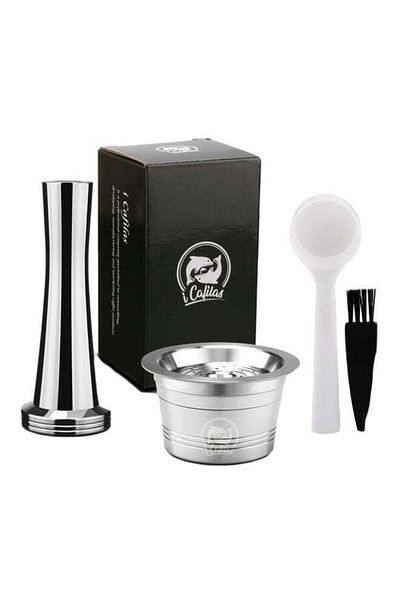 fun zone i cafilas 4-Piece Stainless Steel Refillable Coffee Capsule With Filter Set Silver/White/Black 8x3ce