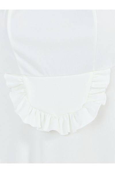 Styli Solid Ruffle Trim Halter Neck Babydoll with Thong