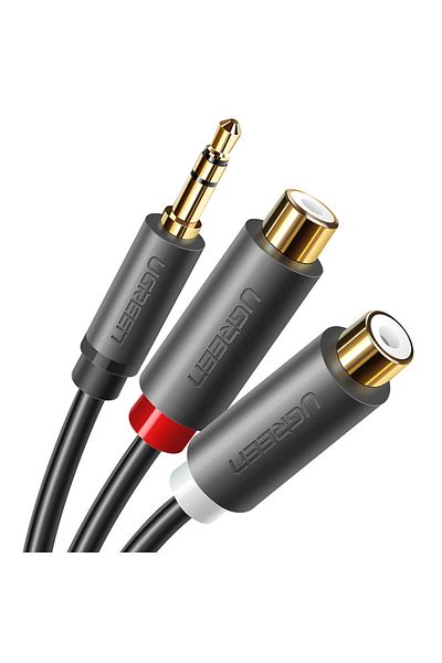Ugreen Kabel przewód przejściówka audio jack 3.5mm męski - 2x RCA żeński 0.25m szary