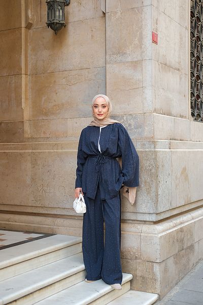 LOCCO Women's Stone Detailed Double Suit Navy Blue