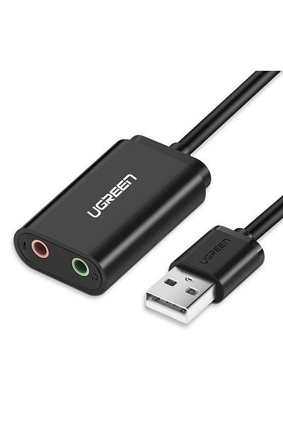 Ugreen Zewnętrzna karta dźwiękowa muzyczna adapter USB - 3.5mm mini jack kabel 15cm czarny
