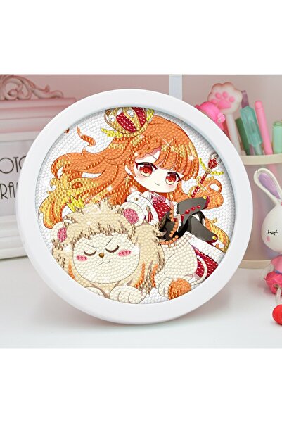 mentaş grup Boncuklu Kristal Taşlı Mozaik Elmas Boyama Prenses Model Çocukla İçin 20x20 Yuvarlak Çerçeveli Set