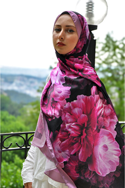 MSCARFS شال حرير جانجان بنمط إبرار باللون الأحمر