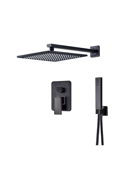 OEM Black Shower Set with 30 cm Square Shower Head, Minimalist Design, Rain Shower, Built-in Faucet, 2 F