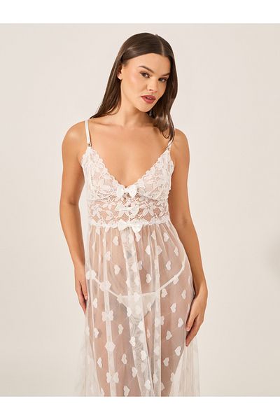 Styli Heart Design Bow Detail Lace Babydoll with Briefs