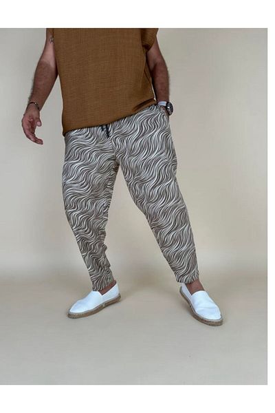 SUPERBLUE Unisex Linen Fabric Baguette Pattern Pants