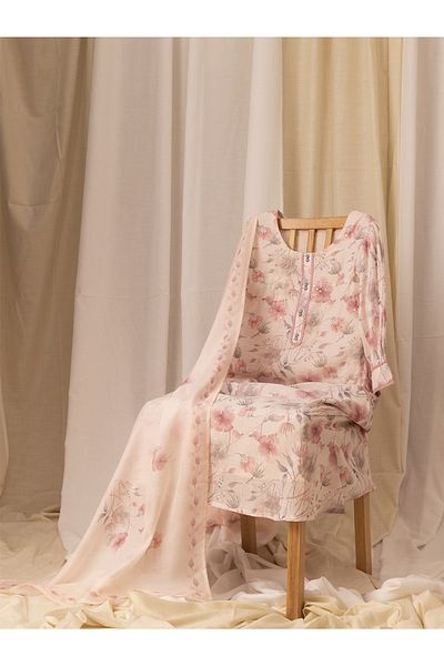 DW By Styli Floral Printed Flared Kurta with Trouser and Dupatta Set