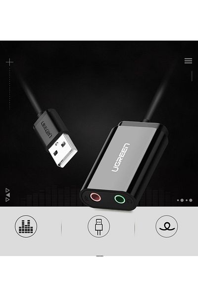 Ugreen Zewnętrzna karta dźwiękowa muzyczna adapter USB - 3.5mm mini jack kabel 15cm czarny