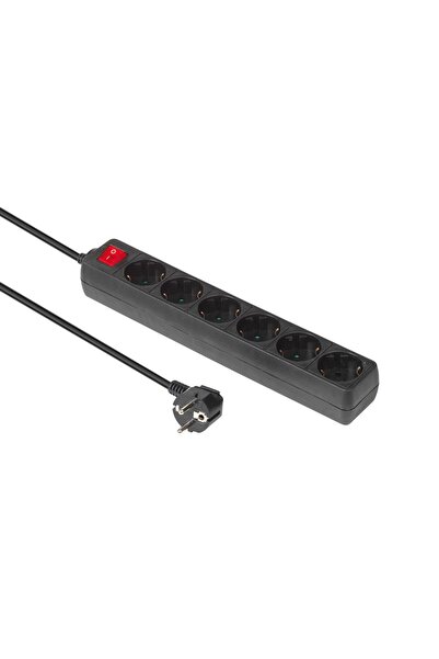 MicroConnect Prelungitor Schuko cu 6 prize și întrerupător, 1,5 m, negru, MC-...