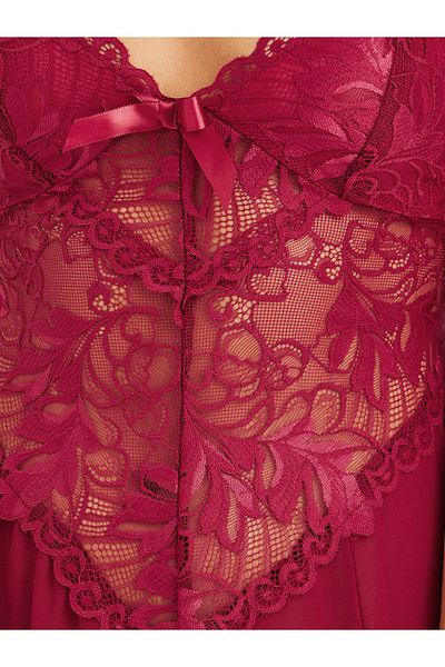 Styli Lace Detail Double Slit Mesh Slip Dress with Briefs