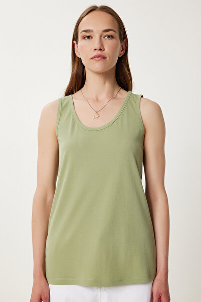 Lovelyİstanbul Flowy Comfortable Knitted Tank Top Ljh0004 Khaki