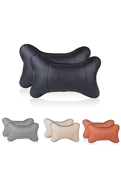 REDz Accessories Super Comfortable Car Headrest Pillow, Soft Cotton and -Leather, Gray