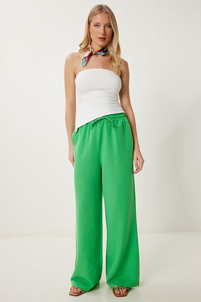Lovelyİstanbul Wide Leg Linen Trousers Ldp0071 Light Green