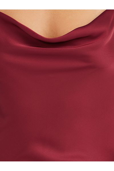 Styli Cowl Neck Ruffle Detail Satin Slip Dress