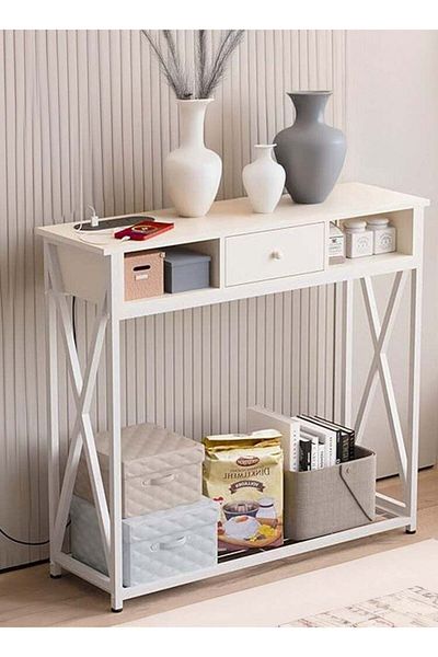 AGD Entryway Console Table with Cabinet, Distinctive Table for Living Room Bedroom 100x30x90cm with