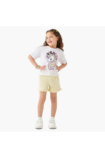 Juniors Solid Shorts with Elasticated Waistband and Frill Detail