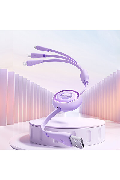Joyroom 3w1 Kabel zwijany Colorful Series USB-A do USB-C / iPhone Lightning / microUSB 1m fioletowy