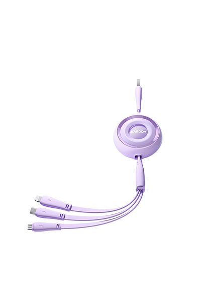 Joyroom Cablu retractabil USB-A la USB-C / iPhone Lightning / microUSB 3 în 1 Colorful Series, 1 m, violet
