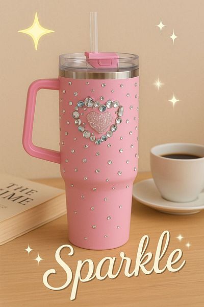 Elista 1.2 Liter Steel Thermos with Straw and Handle Colorful Stone Embroidered Powder