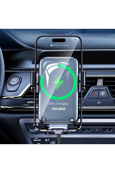 REDz Accessories Suport auto cu încărcare wireless de 15W, KSC-1188, clemă de montare, ventilație, rotativ, negru