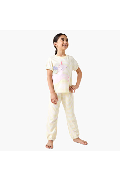 Juniors Unicorn Applique T-shirt and Pyjama Set