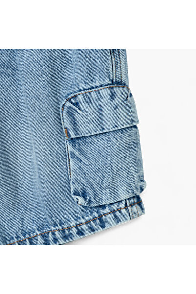 Juniors Solid Denim Shorts with Drawstring Closure and Pockets
