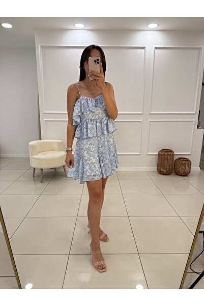 Butik Askılı Kısa Şifon Elbise