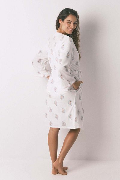 Women'secret Long " maternity " robe with ivory stamp print
