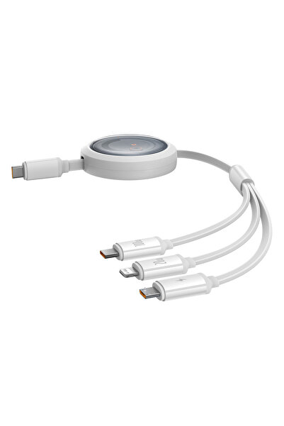 Baseus Cablu retractabil universal 3 în 1 USB-C - Lightning / USB-C / Micro USB 100W 1,1 m - Alb