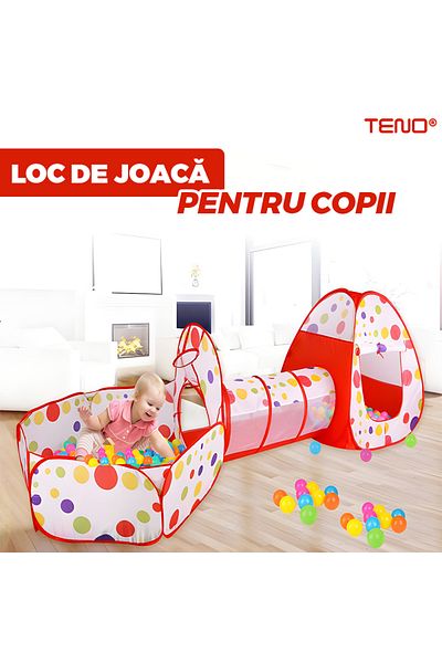 TENOR Teno® 3-in-1 Children's Playground, tent, tunnel, playground with basketball hoop, 330 x 120 x 95 cm