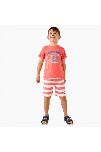 Juniors Lobster Print T-shirt and Striped Shorts Set
