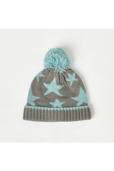 Juniors Star Textured Beanie Cap and Gloves