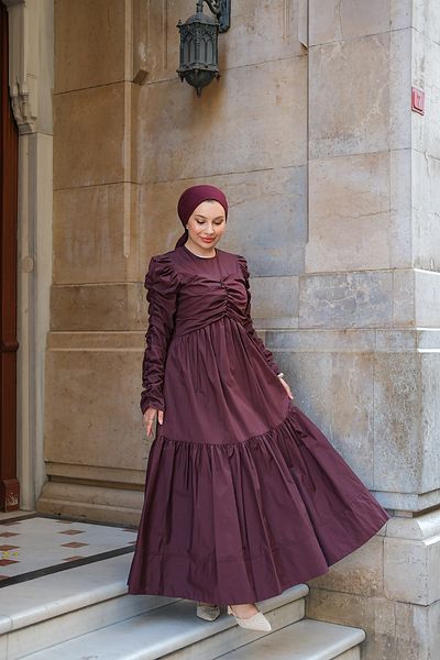 LOCCO Γυναικείο φόρεμα με κορδόνια ποπλίνα Claret Red