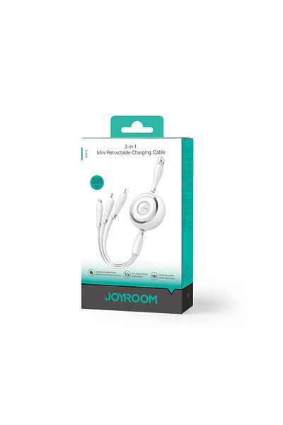Joyroom Cablu retractabil 3 în 1 Colorful Series USB-A la USB-C / iPhone Lightning / microUSB, 1 m, alb