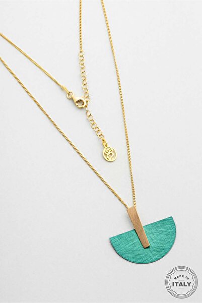 So CHIC... Yeşil Sahra 18 Ayar Sarı Altın Kaplama 45 Cm Gümüş Tasarım Kolye