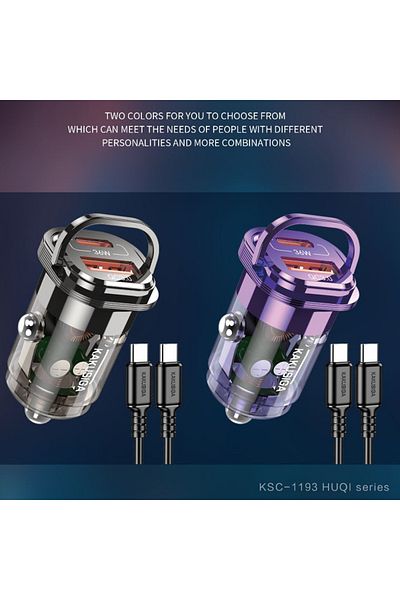 REDz Accessories Set adaptor auto KSC-1193 cu cablu Type-C, încărcare rapidă 36W, violet