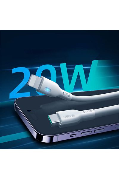 Joyroom Cablu iPhone cu indicator LED USB-C - Lightning 20W 2m Alb