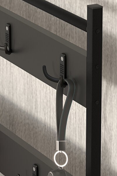 Bofigo 3 Raflı Metal Portmanto Elbise Askılığı Vestiyer Ayakkabılık Samanyolu Antrasit