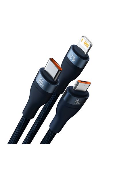 Baseus 3w1 Kabel przewód do szybkiego ładowania USB-A-USB-C microUSB Lightning 66W 480Mb/s 1.2m niebieski