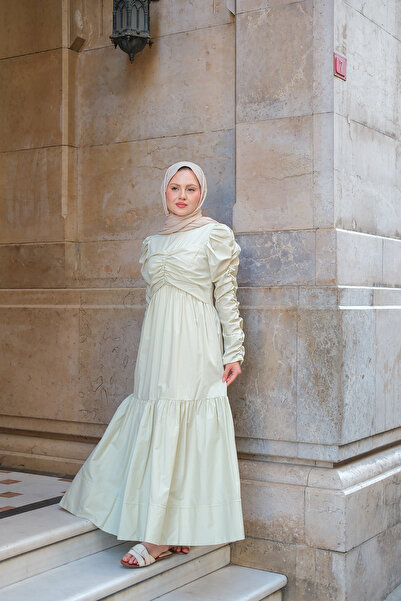 LOCCO Women's Drawstring Poplin Dress Pistachio Green