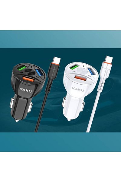 REDz Accessories KSC-493 Car Adapter Set with Type-C Cable, 3 x USB, Fast Charging 20W, White