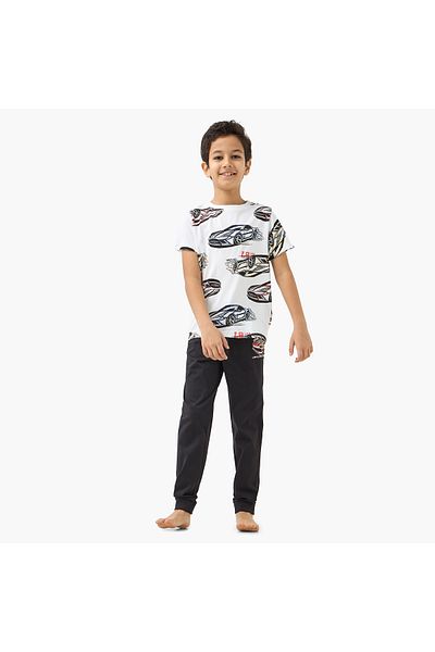 Juniors Printed Crew Neck T-shirts and Pyjamas - Set of 3