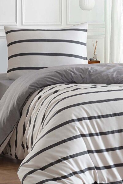 Eponj Home Kolay Ütülenir Nevresim Takımı Tek Kişilik Randing Çizgili Siyah