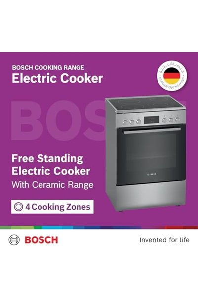 Bosch Free Standing 60cm Electric Cooker, Glass Ceramic, German Engineering Cooking Range HKQ38A150M