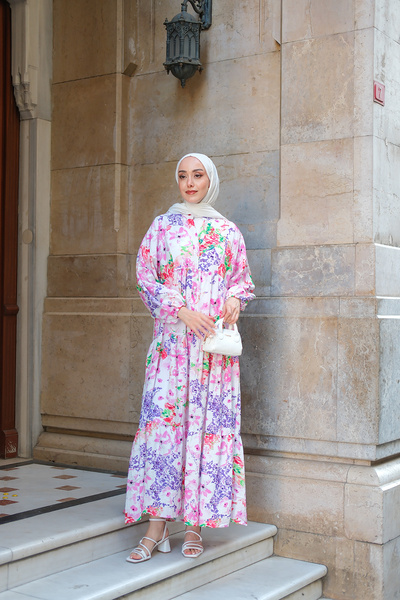 LOCCO Women's Figure Pattern Dress Fuchsia