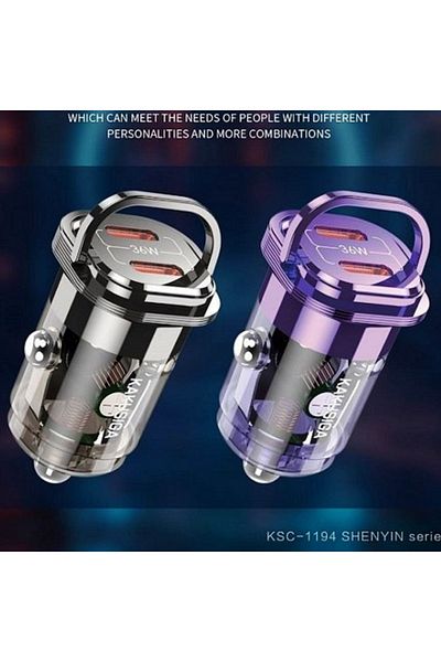 REDz Accessories Adaptor auto KSC-1194, 2 x Tip-C, încărcare rapidă 36W, violet