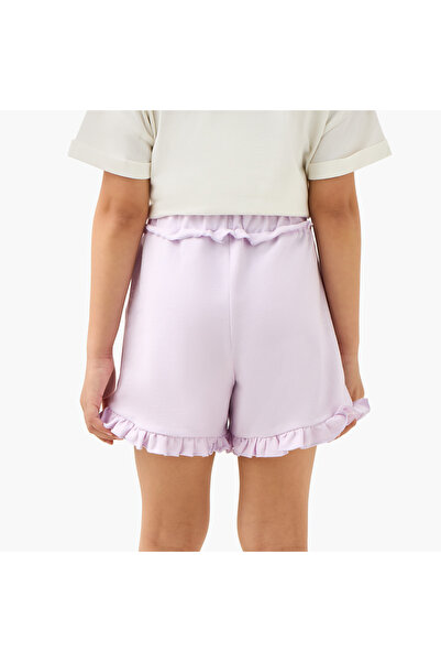 Juniors Solid Shorts with Ruffle Detail and Elasticated Waistband