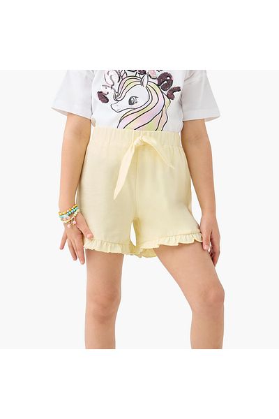 Juniors Solid Shorts with Elasticated Waistband and Frill Detail
