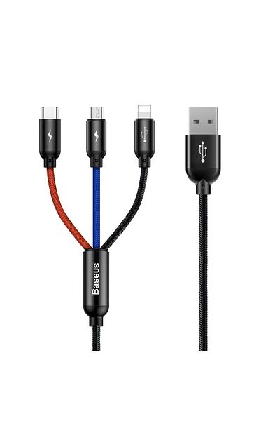 Baseus 3w1 Kabel przewód USB-A - micro USB / iPhone Lightning / USB-C 3.5A 0.3m - czarny